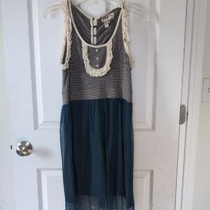 Whimsical Teal and Cream Sleeveless Dress